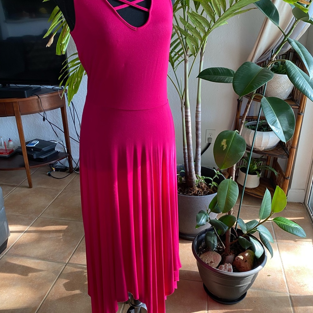 Spense Pink High Low Sundress V-Neck Sleeveless - Picture 2 of 5